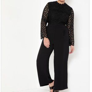 Eloquii Black Lace Sleeve Jumpsuit with Wide-Leg Pants